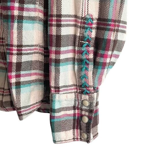 Lucky BRAND Western Cotton Flannel Plaid Button Front Long Sleeve Shirt Blouse S - Picture 4 of 7